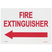 Glo Brite® "Fire Extinguisher" w/left arrow sign, 14"x 10" Photoluminescent letters on red (FS-7520-R-211)